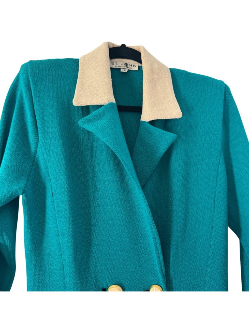 St. John Teal Santana Knit Body Con Dress Double Breasted Ornate Buttons, Sz 4 - Picture 5 of 8